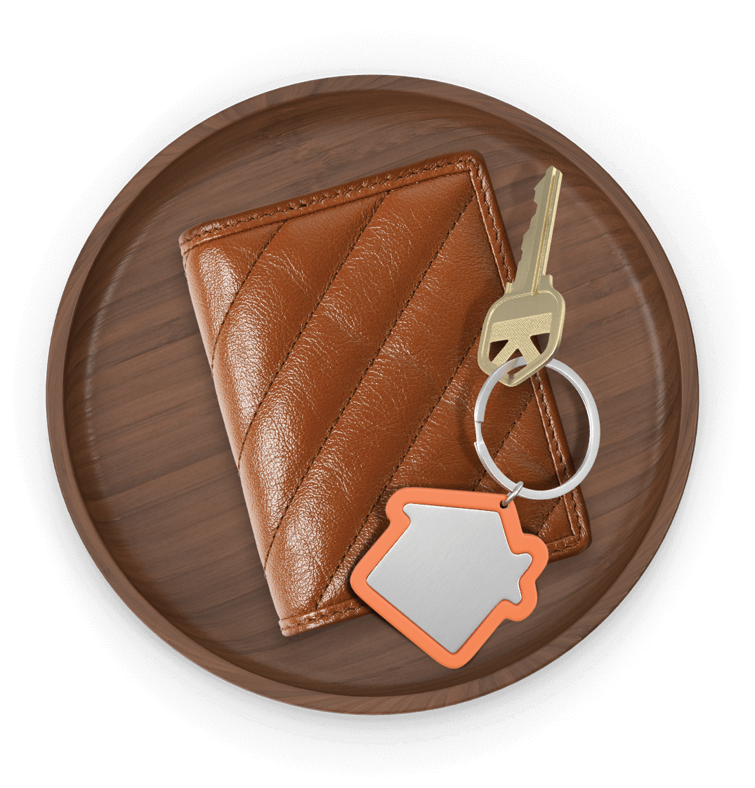 Wallet and key in trinket dish